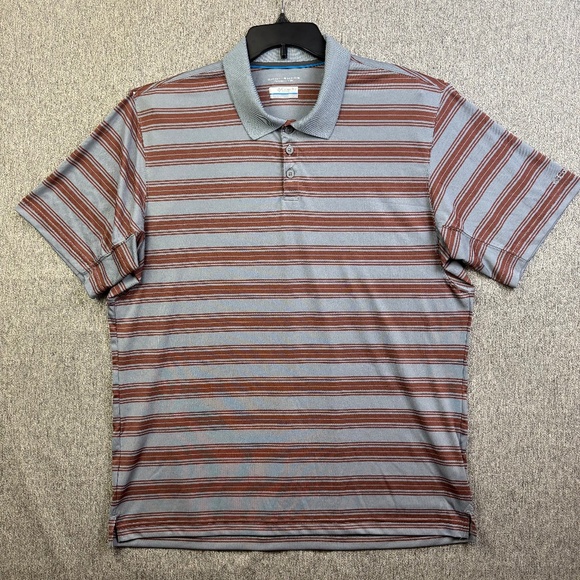 Columbia Brown Striped Polo Shirt Short Sleeve Omni Shade Collared Men's Size XL - Picture 1 of 7